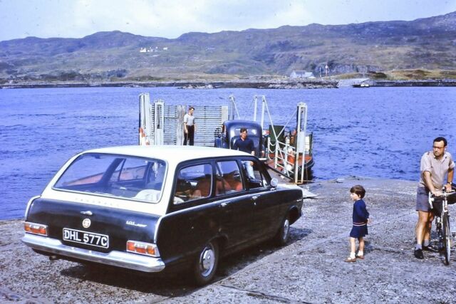 Looking north to Kylestrome: Kylesku Ferry in 1966. The ferry was replaced by Kylesku Bridge, which opened in 1984.